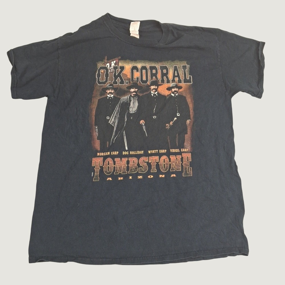 Gildan Tombstone OK Corral T Shirt Mens Large Black Graphic Western Wyatt Earp